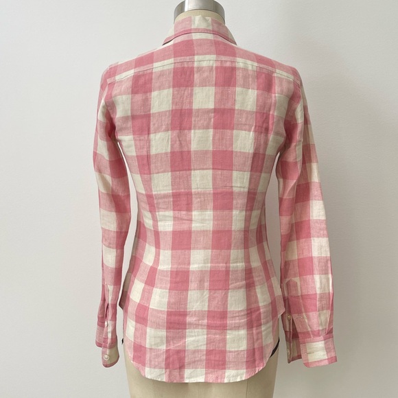 Ralph Lauren Linen Gingham Button Down Shirt Size 2 - Picture 3 of 10